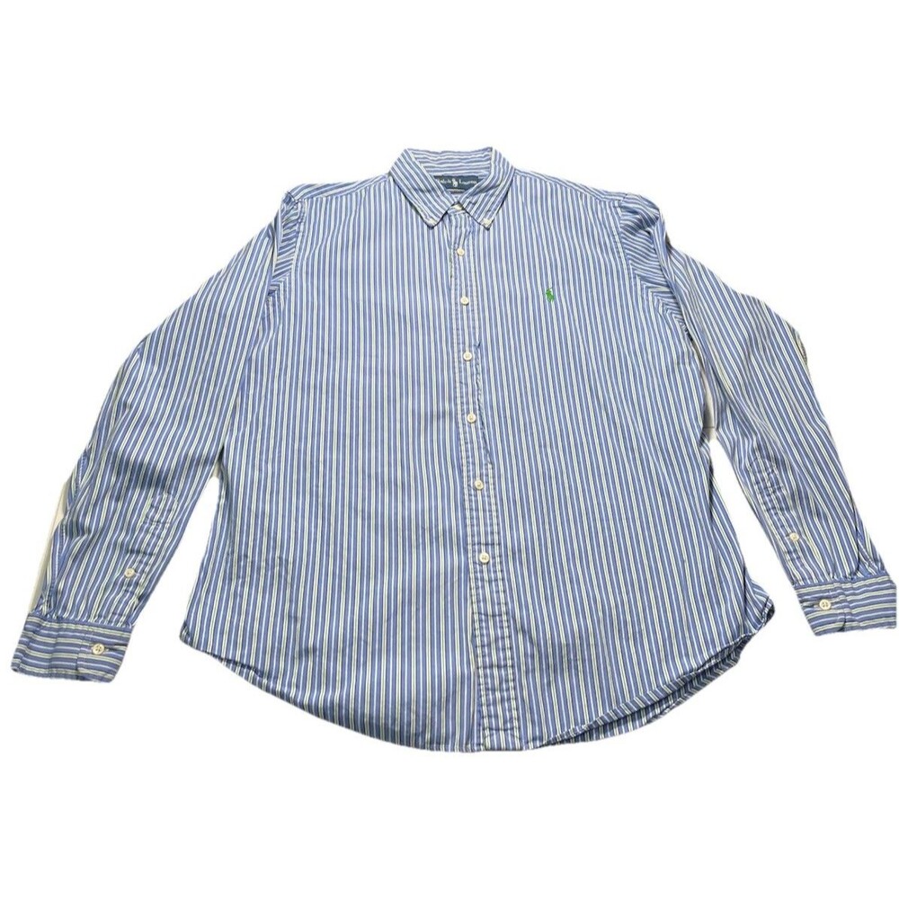 Polo Ralph Lauren Mens XL Blue White Stripe Long Sleeve Button Down‎ Shirt